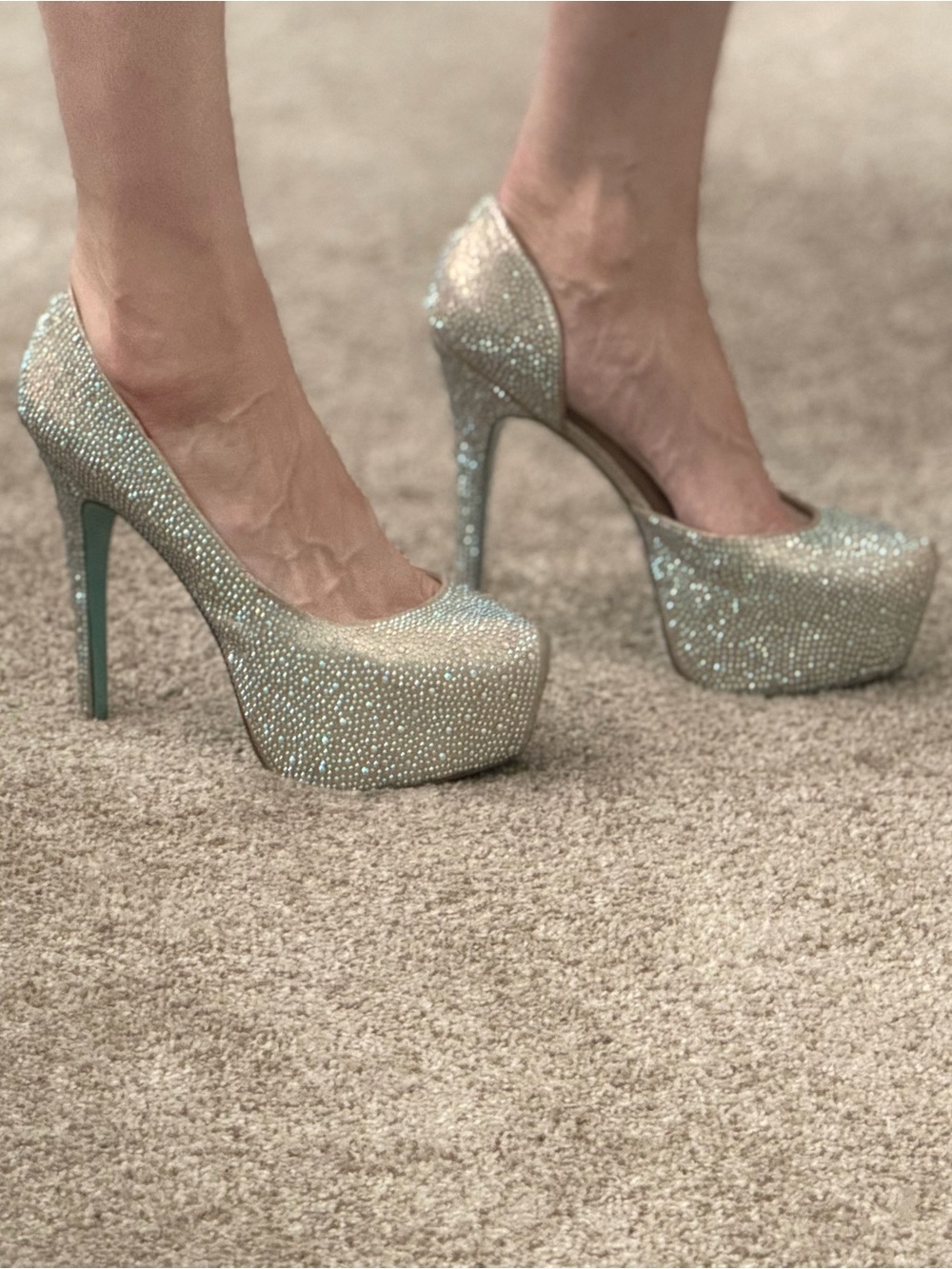 Betsey Johnson Silver Crystal Platform Pumps SZ 13M